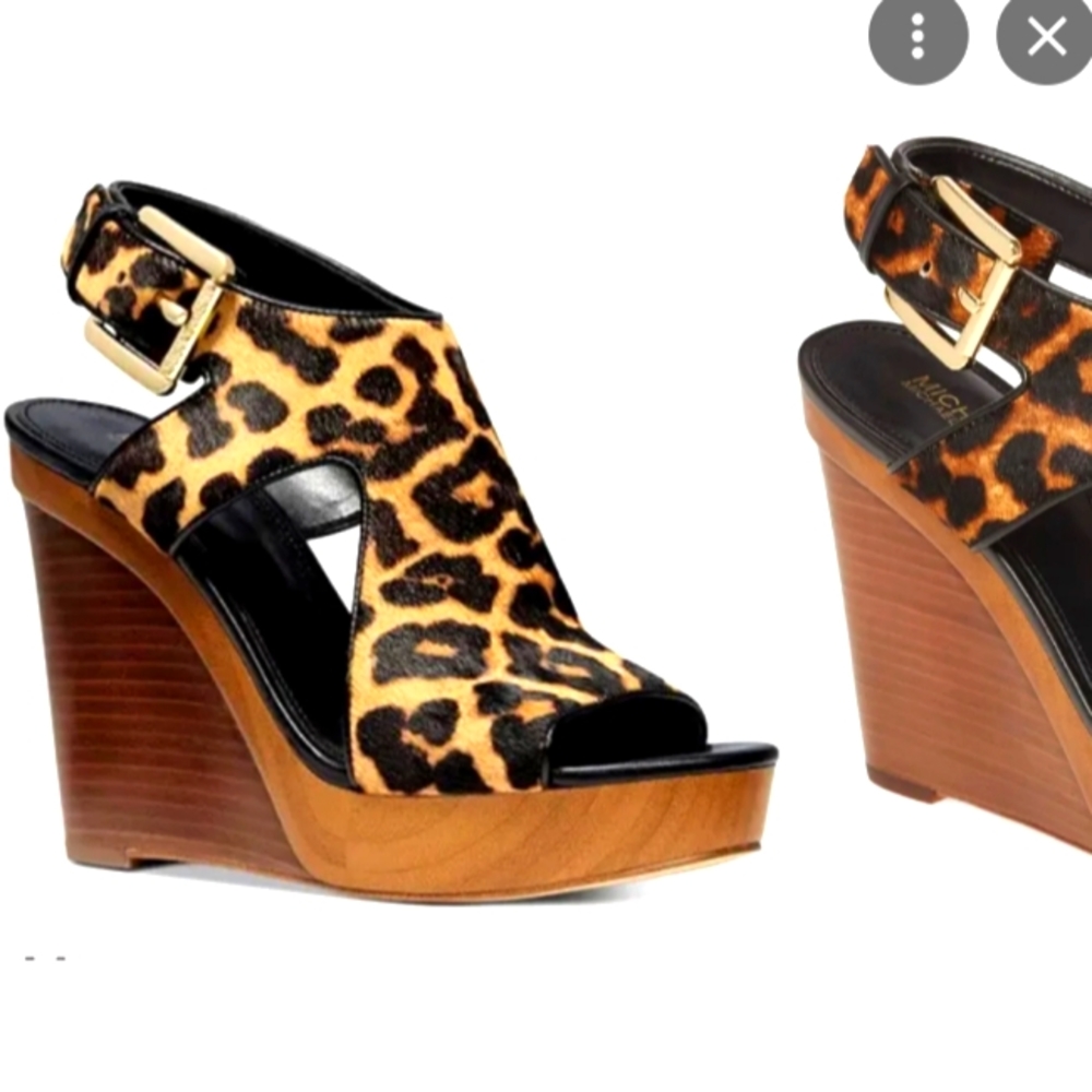 Michael kors Josephine peep toe sling back wedge platform cheetah print  9 1/2 M